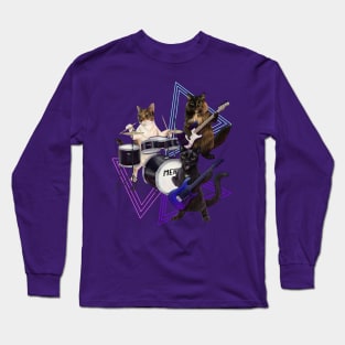 Cat band on guitar, bass, and drums Long Sleeve T-Shirt